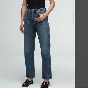 $248 Agolde 90s Mid Rise Loose Fit Distressed Blue Jeans Size 27 X 28 Button Fly